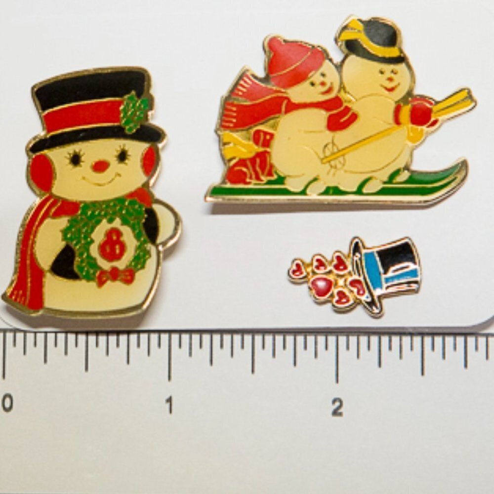 CUTE Vintage Snowman Pins LOT of 3